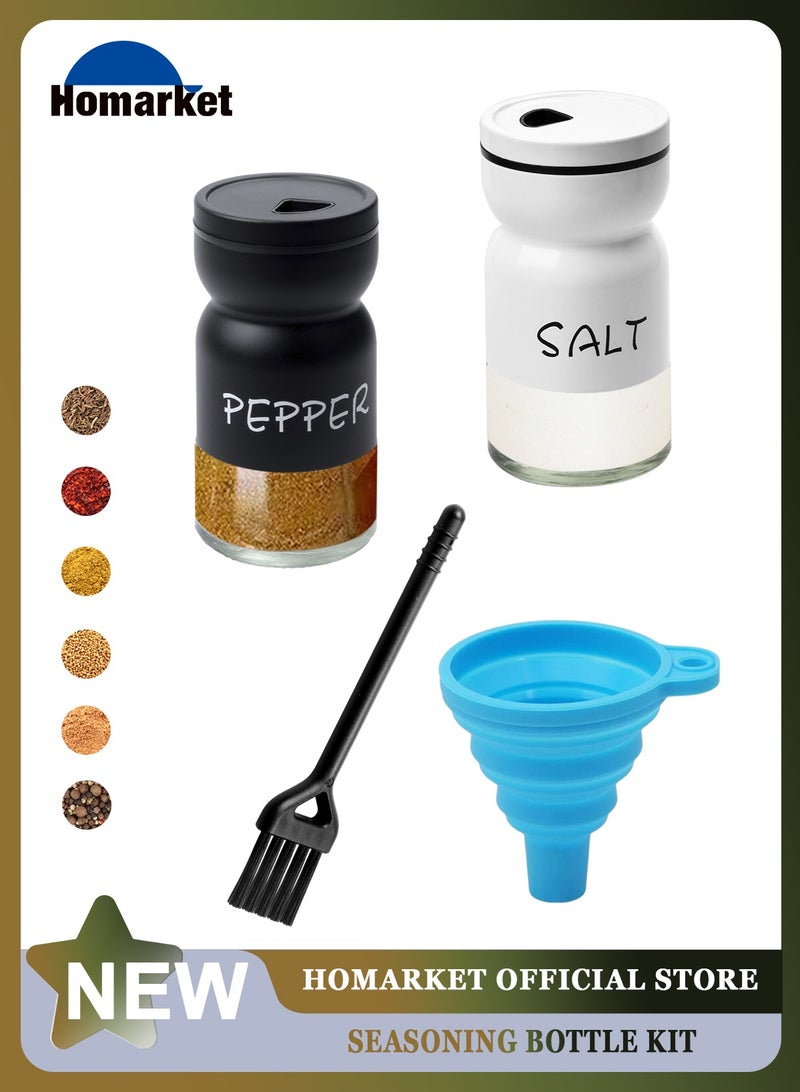 هومار كيت مجموعة هزازات الملح والفلفل، موزع ملح وفلفل من الفولاذ المقاوم للصدأ سعة 5 أونصات مع قاع زجاجي، هزازات ملح وفلفل لطيفة مع فرشاة وقمع لديكور المنزل الحديث للمطبخ، سهلة التعبئة - Image 1