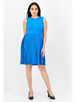 ESPRIT Women Pleated Casual Mini Dress, Blue  - Image 3