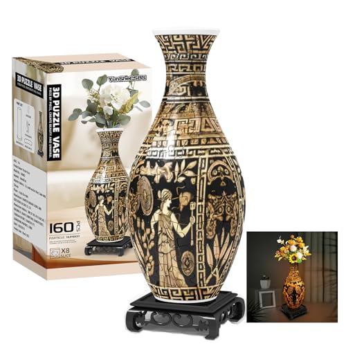 YunSheCSBS 3D Puzzles Vase for Adults 160 Pieces Plastic DIY Unique Flower Vase with LED Light Crafts for Adults Birthday Gifts House Warming Gift for Flower Arrangements and Home Decor Brown - Image 1