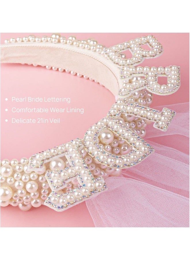Bride To Be Headband, Bride To Be Pearl Hairband Veil for Bridal Shower Gift Bachelorette Party Decorations Bride Accessories - Image 3