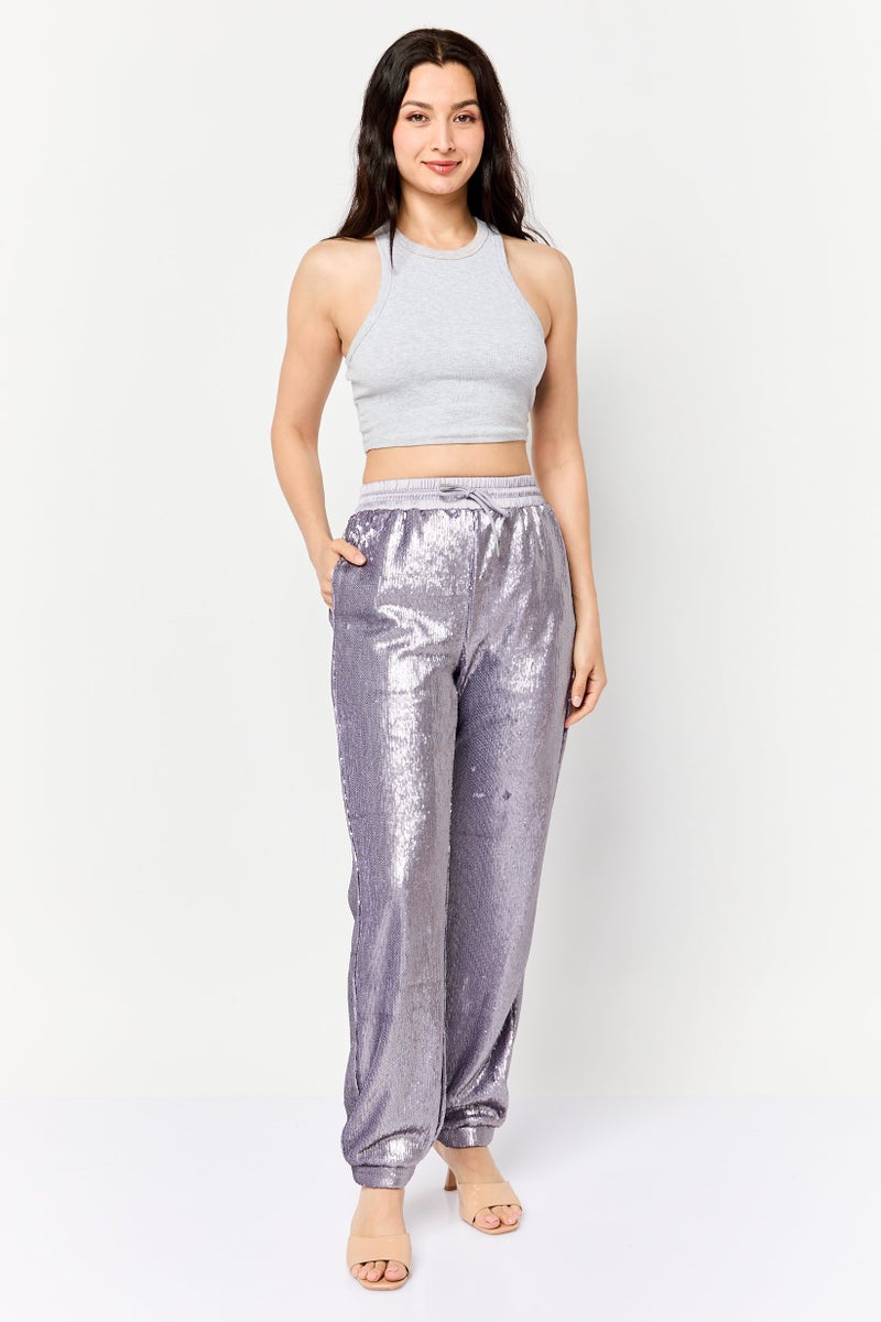 ESPRIT Women Regular Fit Straight Leg Squinted Jogger Pants, Purple - Image 4