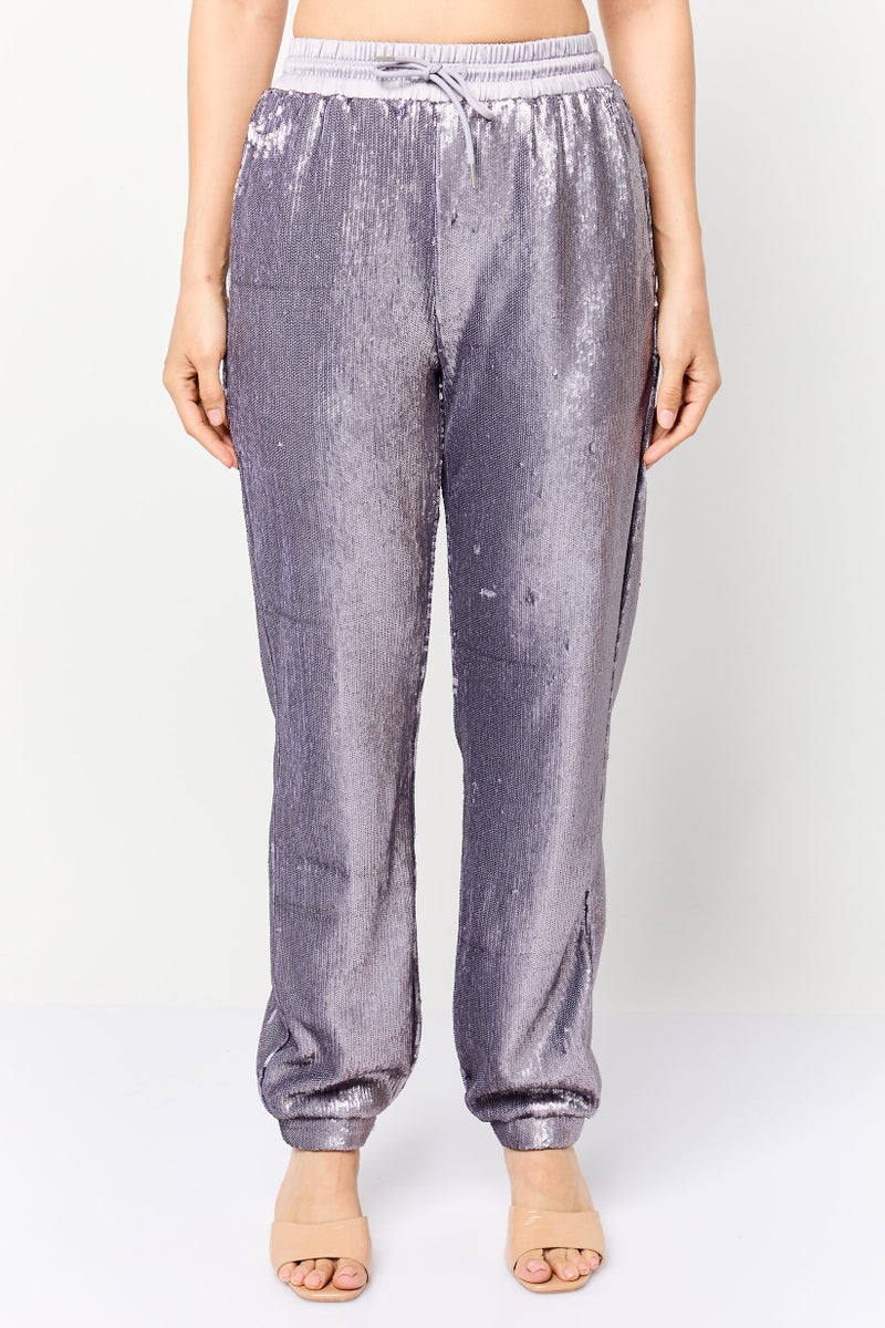 ESPRIT Women Regular Fit Straight Leg Squinted Jogger Pants, Purple - Image 1