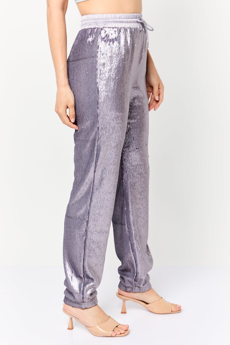 ESPRIT Women Regular Fit Straight Leg Squinted Jogger Pants, Purple - Image 3