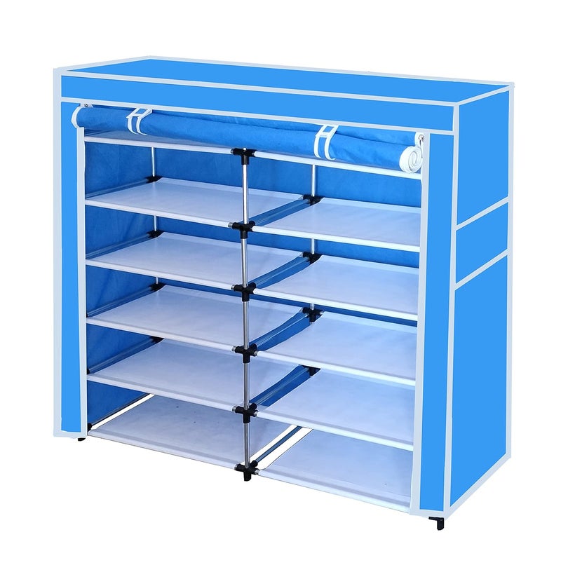 Whitecloud TRANSFORMING HOMES Whitecloud TRANSFORMING HOMES Collapsible Portable Foldable Wardrobe Storage Shelves Organizer for Clothes Racks Fabric Almirah Non Rustable Iron 12 Layer Blue Storage Unit  - Image 3