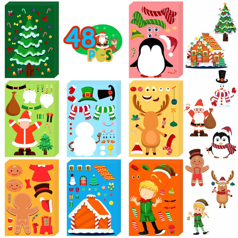 LINAYE 48 Sheets Christmas Stickers Crafts for Kids Toddlers 8 Styles Make Your Own Stickers Goodie Treat Bag Stuffers Christmas Game Activities for Kids Toddlers Party Favors - Image 2