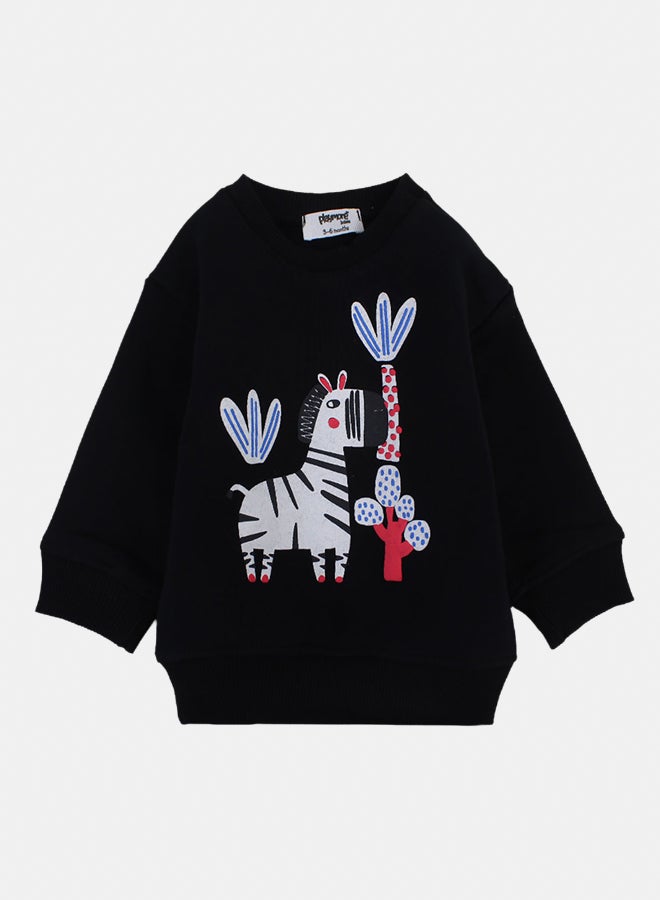 playmore Baby Boys Cotton Sweatshirt – Black with Zebra Print - Image 1