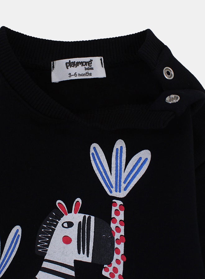 playmore Baby Boys Cotton Sweatshirt – Black with Zebra Print - Image 3