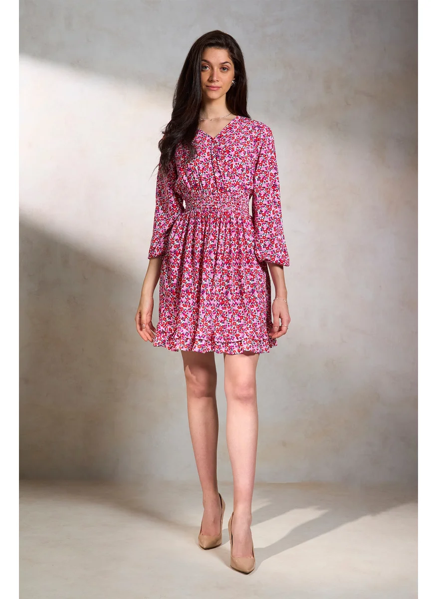 Virgio Virgio Eesha Floral Printed V- Neck Smocked A-Line Dress
