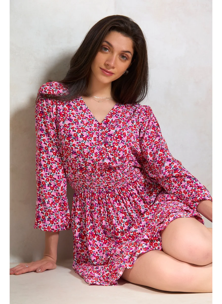 Virgio Virgio Eesha Floral Printed V- Neck Smocked A-Line Dress