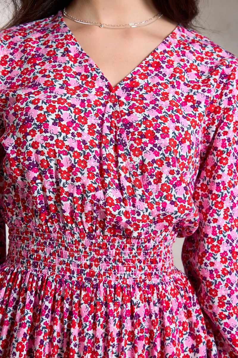 Virgio Virgio Eesha Floral Printed V- Neck Smocked A-Line Dress