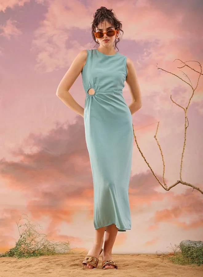 Freehand Women A-Line Party Wear Solid Cut Out Dress