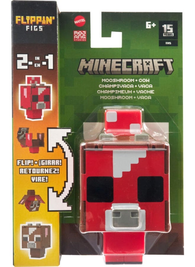 MINECRAFT Flippin' Figs 2-in-1 Mooshroom + Cow Figure - Image 1