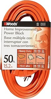 Woods Woods 0826 14/3 Outdoor Multi-Outlet Extension Cord, 50-Foot, Orange  - Image 1