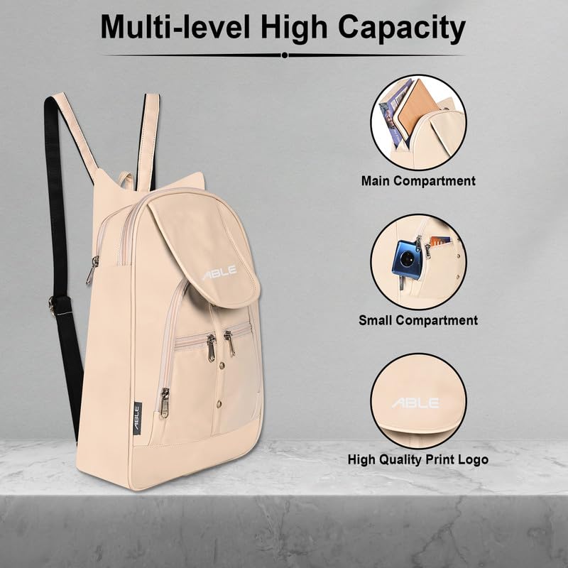 ABLEÂ® Wave Backpack for Womens,Girls,Kids,Female. Pu Leatherette Fabric Travelling Outdoor, Picnic,School, College Office Work Casual Daily use Backpack.(Off White) - Image 5