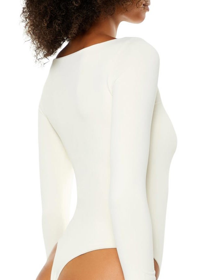 FOREVER 21 Women's Contour Sculpt Long-Sleeve Bodysuit White, White, M - Image 5