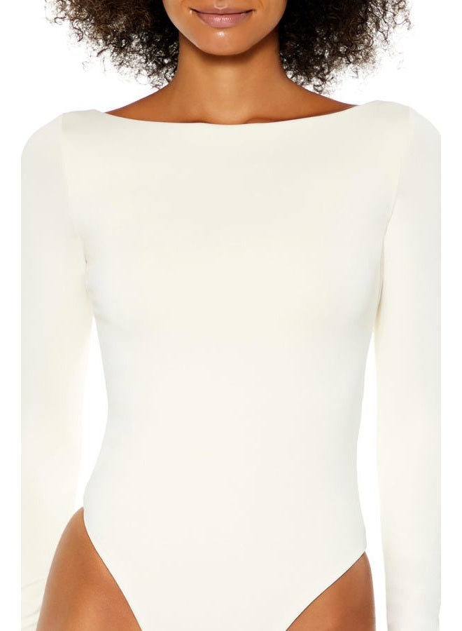 FOREVER 21 Women's Contour Sculpt Long-Sleeve Bodysuit White, White, M - Image 3