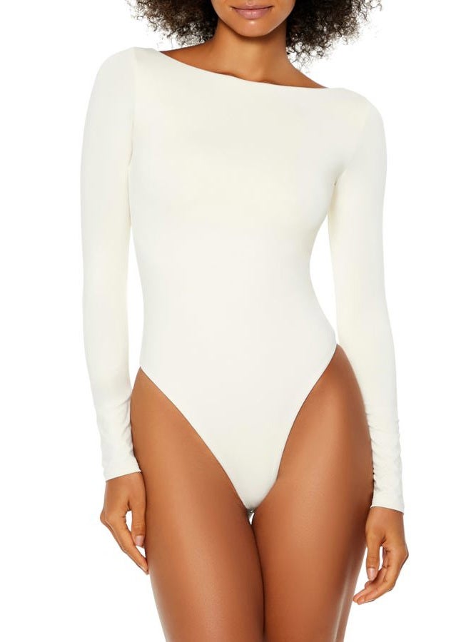 FOREVER 21 Women's Contour Sculpt Long-Sleeve Bodysuit White, White, M - Image 2