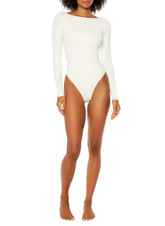 FOREVER 21 Women's Contour Sculpt Long-Sleeve Bodysuit White, White, M - Image 1