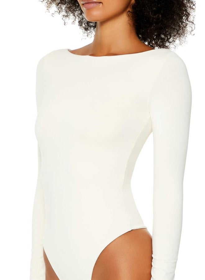 FOREVER 21 Women's Contour Sculpt Long-Sleeve Bodysuit White, White, M - Image 4