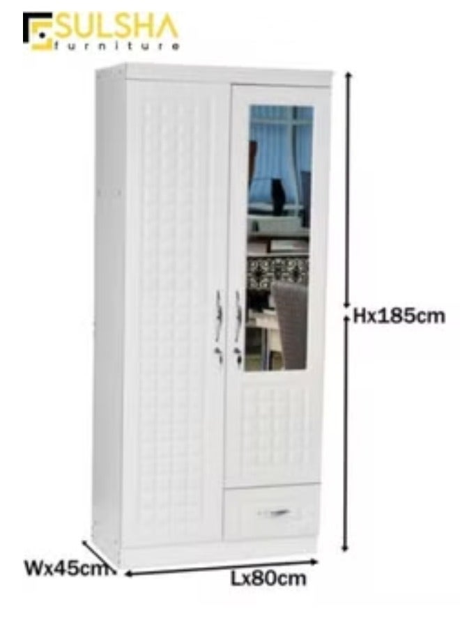 SULSHA 2 Door Wooden Wardrobe Cabinet Cupboard Engineered Wood Perfect Modern Stylish Heavy Duty With Mirror - Image 1