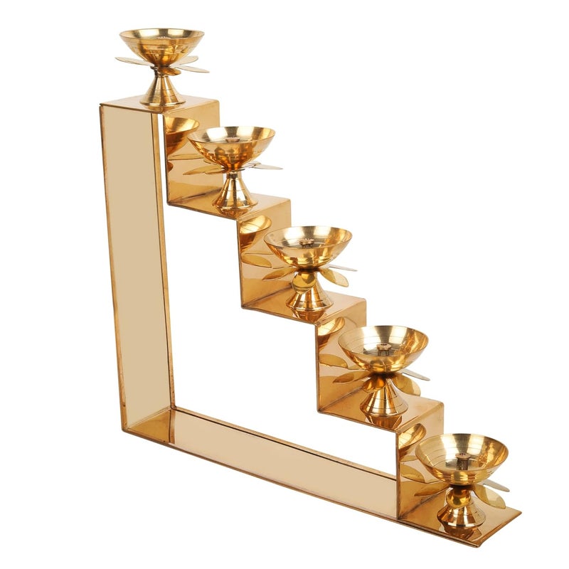 ServDharm 5 Steps Decorative Brass Diya for Puja Gifting - Image 3