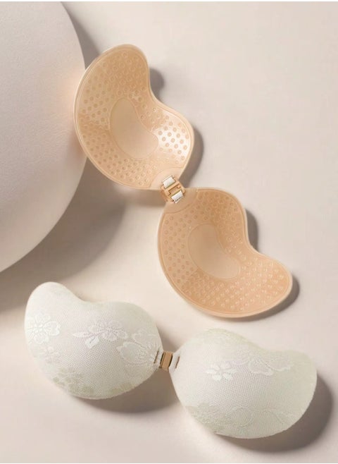 Push Up Self Adhesive Silicone Bra with Front Closure – Strapless, Invisible Design with Outer Lace Cups