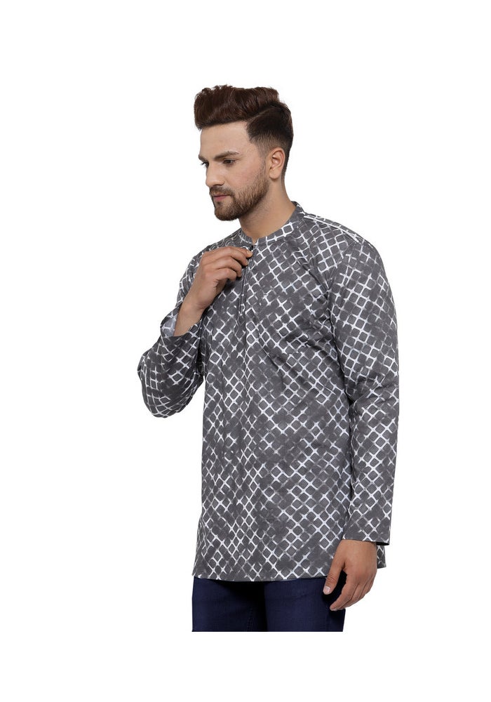 ARCHATTIRE Men’s Dark Grey Checked Kurta for Men - Image 2