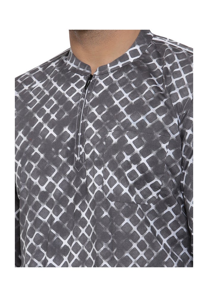 ARCHATTIRE Men’s Dark Grey Checked Kurta for Men - Image 4
