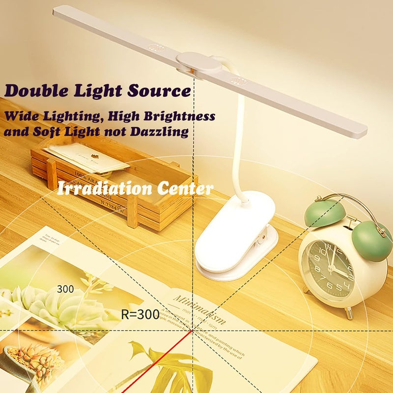 رايتشر مصباح مكتب LED، مصابيح كتب برأسين مع مشبك، مصابيح كتابة مرنة قابلة للتعديل بزاوية 360 درجة، مع تحكم باللمس، منفذ شحن USB، مصباح دراسة للأطفال، المنزل، المكتب (أبيض) - Image 4
