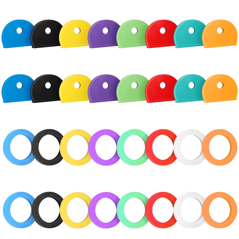 Uniclife Uniclife 32 Pack Key Cap Tags Set in 8 Assorted Colors Plastic Key Identifier Coding Label Covers for Standard Flat House Keys (Not Suitable for Odd-Shaped Keys), 2 Styles  - Image 1