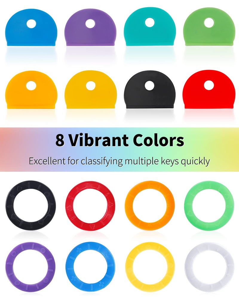 Uniclife Uniclife 32 Pack Key Cap Tags Set in 8 Assorted Colors Plastic Key Identifier Coding Label Covers for Standard Flat House Keys (Not Suitable for Odd-Shaped Keys), 2 Styles  - Image 2