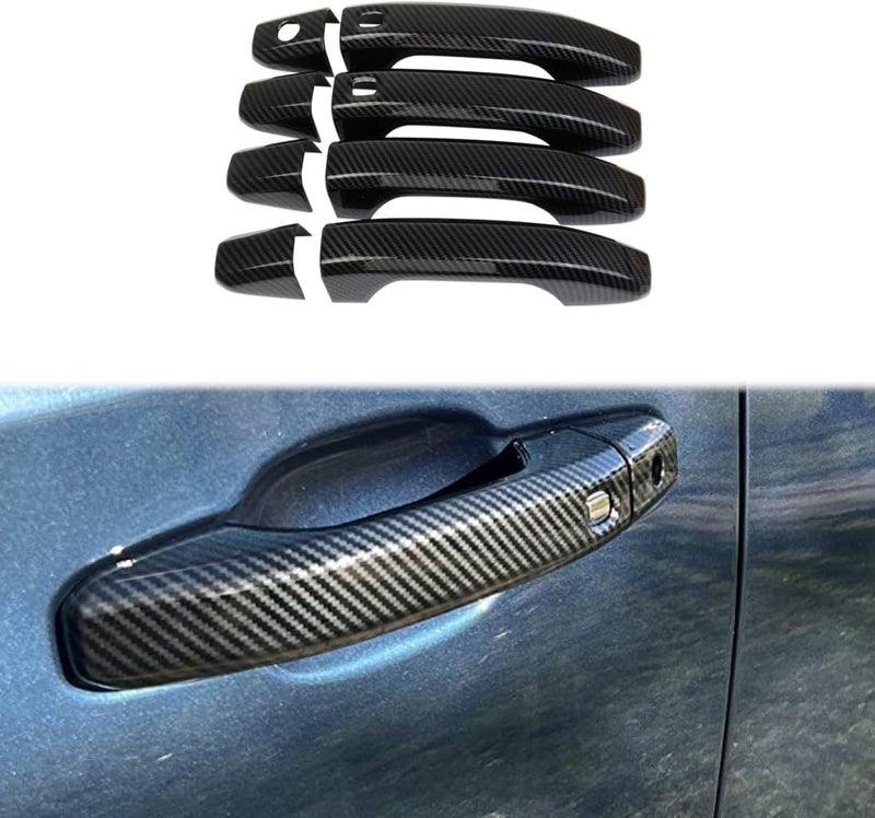 Fewshaw Carbon Fiber Style Side Door Handles Trim Cover for 2019-2023 GMC Sierra/Chevrolet Silverado 1500 2500 3500HD (with Buttons) - Image 1
