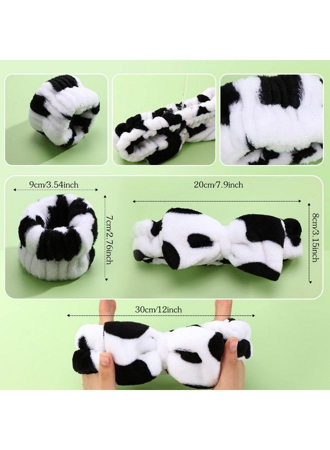 Hanaive Spa Headband For Face Wash Headband And Matching Wristbands Makeup Headband For Washing Face Kids Soft Facial Makeup Head Band Shower Skin Care Girl Hair Sleepover Party Supplies (Cow Pattern) - Image 4