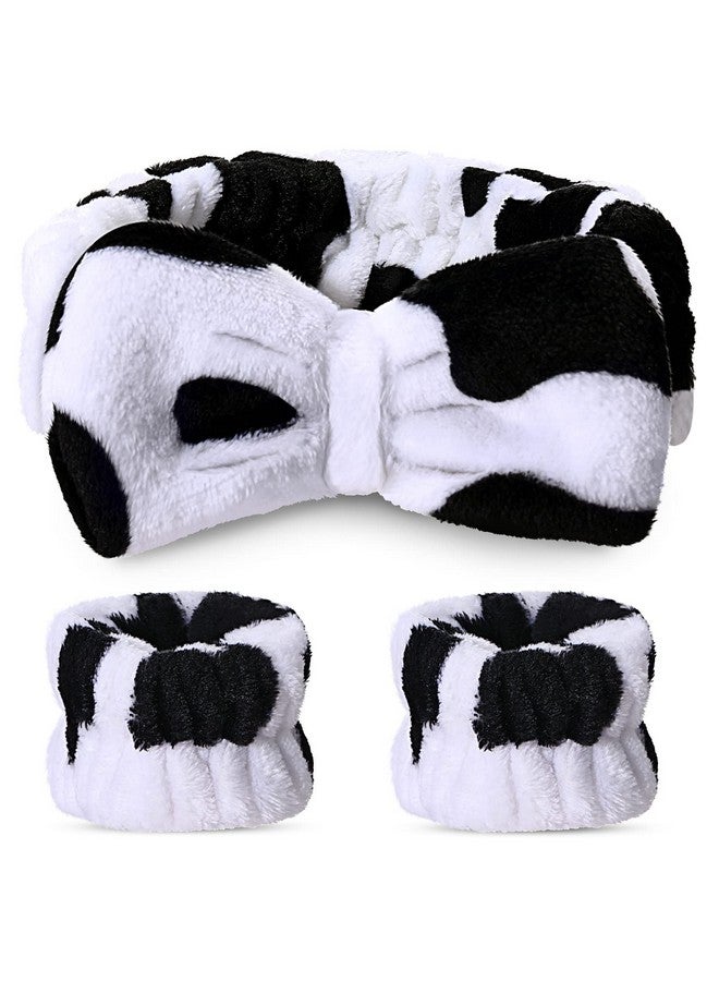Hanaive Spa Headband For Face Wash Headband And Matching Wristbands Makeup Headband For Washing Face Kids Soft Facial Makeup Head Band Shower Skin Care Girl Hair Sleepover Party Supplies (Cow Pattern) - Image 2