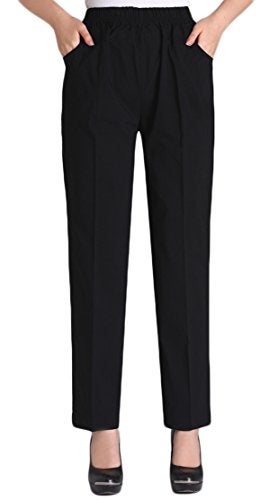 Soojun Womens Summer Elastic Waist Comfy Stretch Pull On Pants, Black, XX-Large - Image 5
