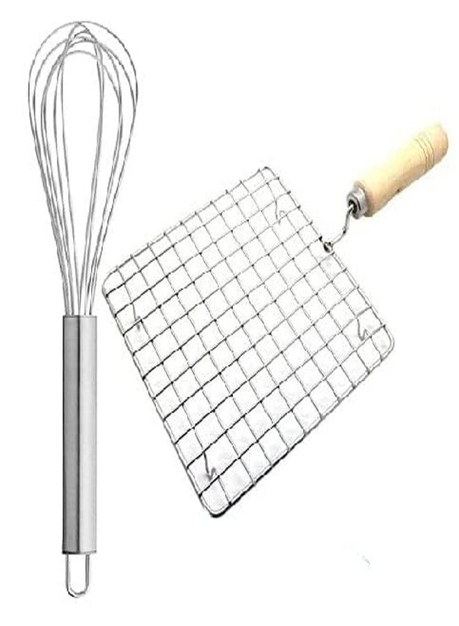 LMR3-Stainless Steel Hand Blender Mixer Froth Whisker Silver and Steel Roaster/Jalli wooden Handle (Pack of 2) - Image 1