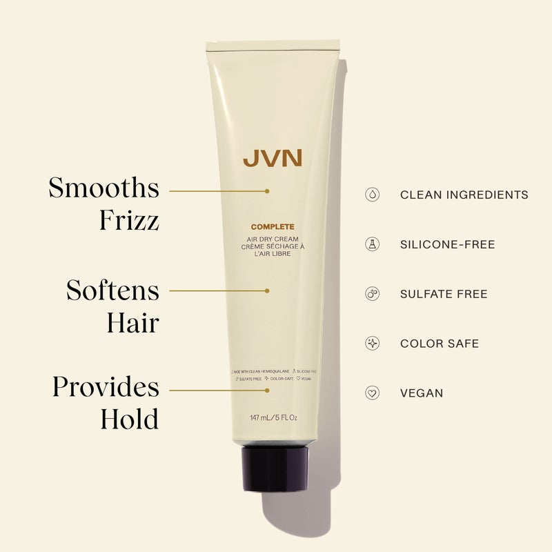 JVN No Heat Complete Air Dry Cream, 5 Fl Oz, Hair Smoothing Cream Enhances Your Natural Texture, Curl Cream and Wavy Hair Products, Silicone Free - Image 3
