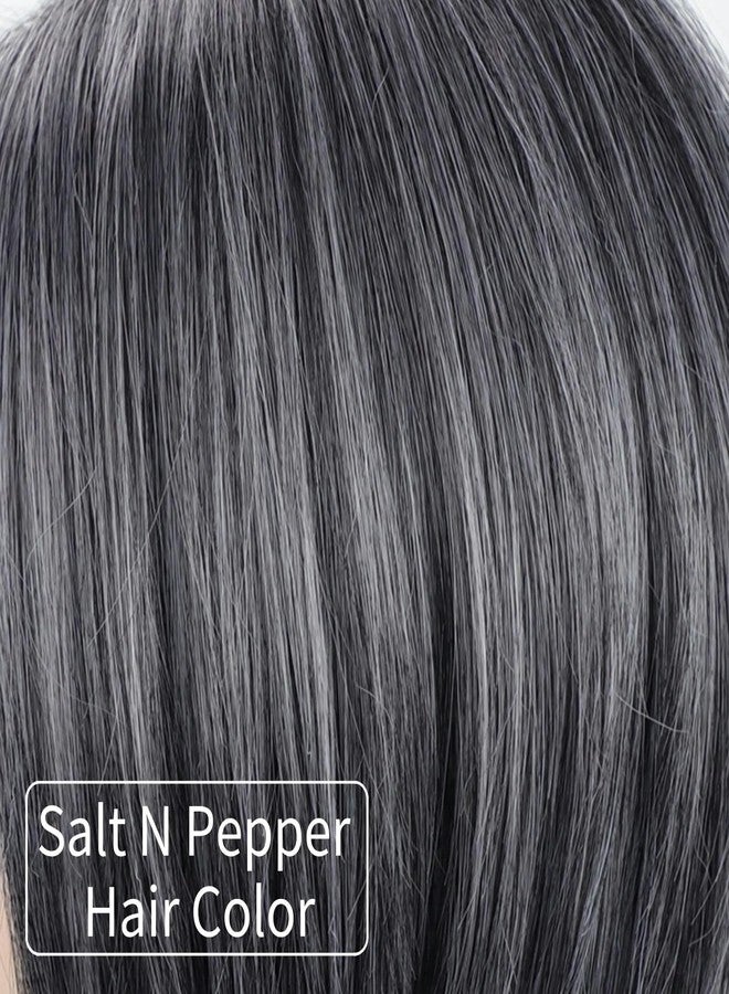 RENERSHOW Grey Medium Length Bob Wig with Bangs Layered Straight Hair Wigs for Women Salt Pepper Wig with Dark Roots Natural Dark Grey Daily Hairstyle Lightweight Hair Replacement Wig - Image 3