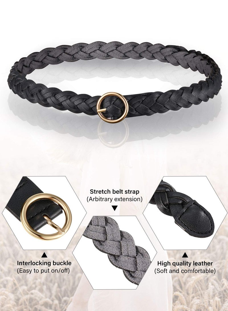 3 Pieces Women's Braided Leather Belts with O-Ring Metal Buckle, Stretch Waist Design for Dresses, Jeans, Skirts, and Pants - Versatile Formal Accessory. - Image 5