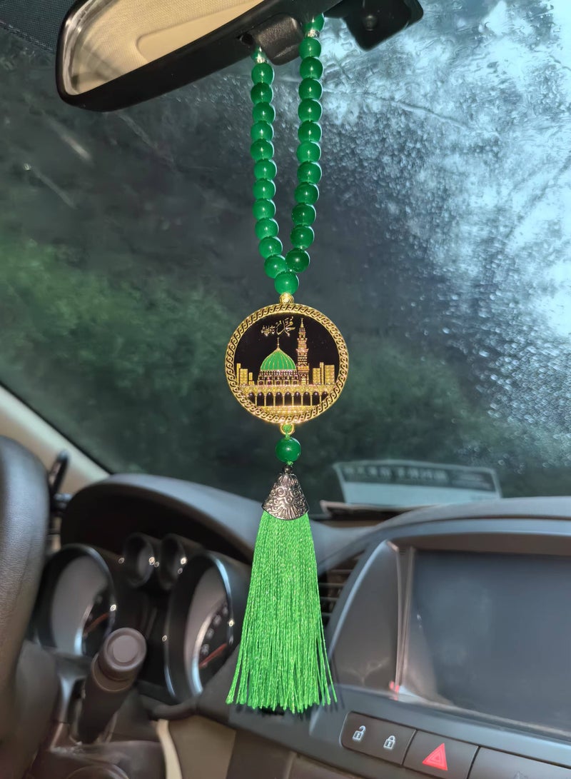 Fianser Car Pendant Metal Gold-Plating Kaaba Mecca Prophet's Mosque Medina Hanging ornaments Interior Accessories Decoration Gift For Ramadan Hajj Umrah Home Decor Prayer Beads 33 Tasbih Tasbeeh Zikr Islamic Muslim Allah Ihram Arabic Travel Carry on - Image 3