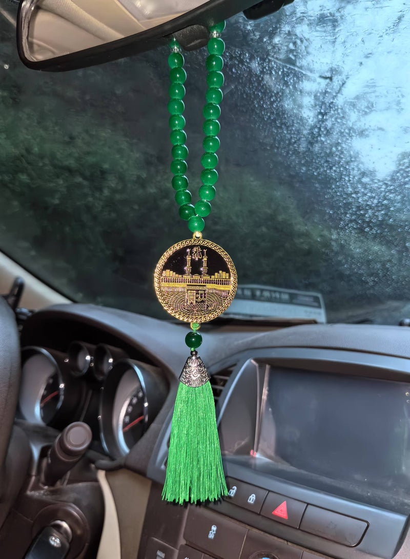 Fianser Car Pendant Metal Gold-Plating Kaaba Mecca Prophet's Mosque Medina Hanging ornaments Interior Accessories Decoration Gift For Ramadan Hajj Umrah Home Decor Prayer Beads 33 Tasbih Tasbeeh Zikr Islamic Muslim Allah Ihram Arabic Travel Carry on - Image 4