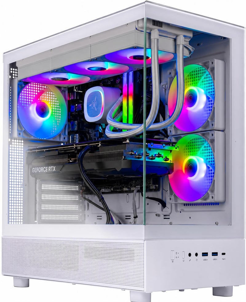 كمبيوتر ألعاب VORTX RGB – رايزن 7 7800X3D، RTX 5070 12GB GDDR7، لوحة أم B650 DDR5، ذاكرة وصول عشوائي 32GB DDR5، قرص تخزين SSD NVMe PCIe Gen4 بسعة 2 تيرابايت، مزود طاقة 850 واط 80+، مبرد سائل ARGB 360 مم، ويندوز 11 برو