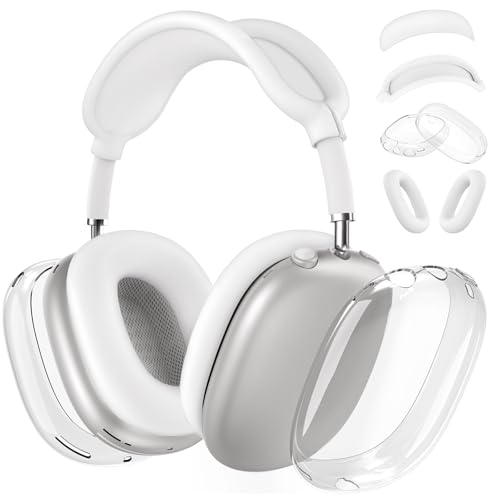 MINDRESY Silicone Case Cover for AirPods Max Headphones, Clear Soft TPU Ear Cups Cover/Ear Pad Case Cover/Headband Cover for AirPods Max (2024/2020),Transparent Accessories for Apple AirPods Max (USB-C), White - Image 1