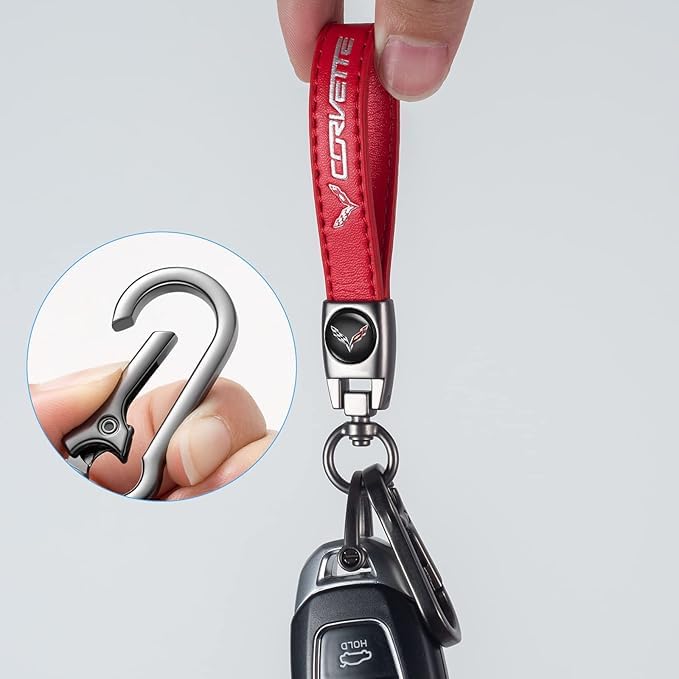 BFIVEANTE leather car keychain set for Corvette men and women family present keychain key ring lanyard accessories (red - Image 3