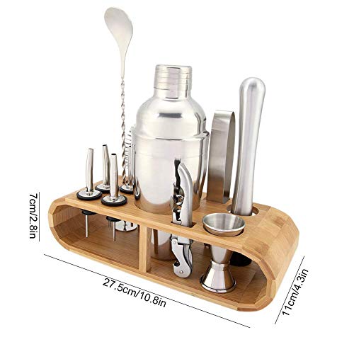 Iktu 11-Piece Cocktail Shaker Set with Stand | Perfect Bartender Kit for Home and Bar-Bar Tools Set: 24oz Martini Shaker, Muddler, Jigger, Strainer, Mixer Spoon, Tongs, Corkscrew, 4 Liquor Pourers - Image 4