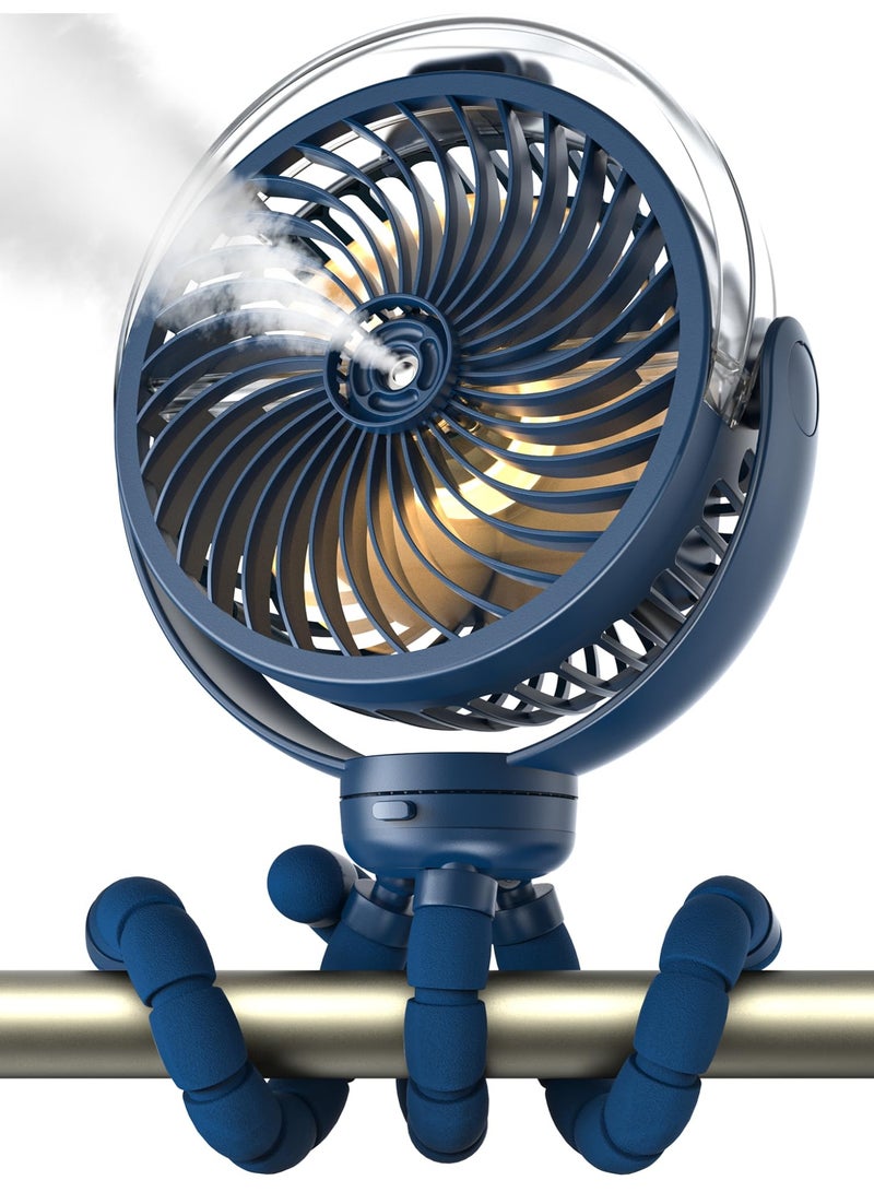 Dark Horse Atomizing Baby Stroller Fan, 6000mAh Battery-Powered Portable Fan, With Light And 360° Rotation, Personal Fan With Flexible Tripod, Suitable For Babies, Offices, Travel, Treadmills, Outdoors - Image 1