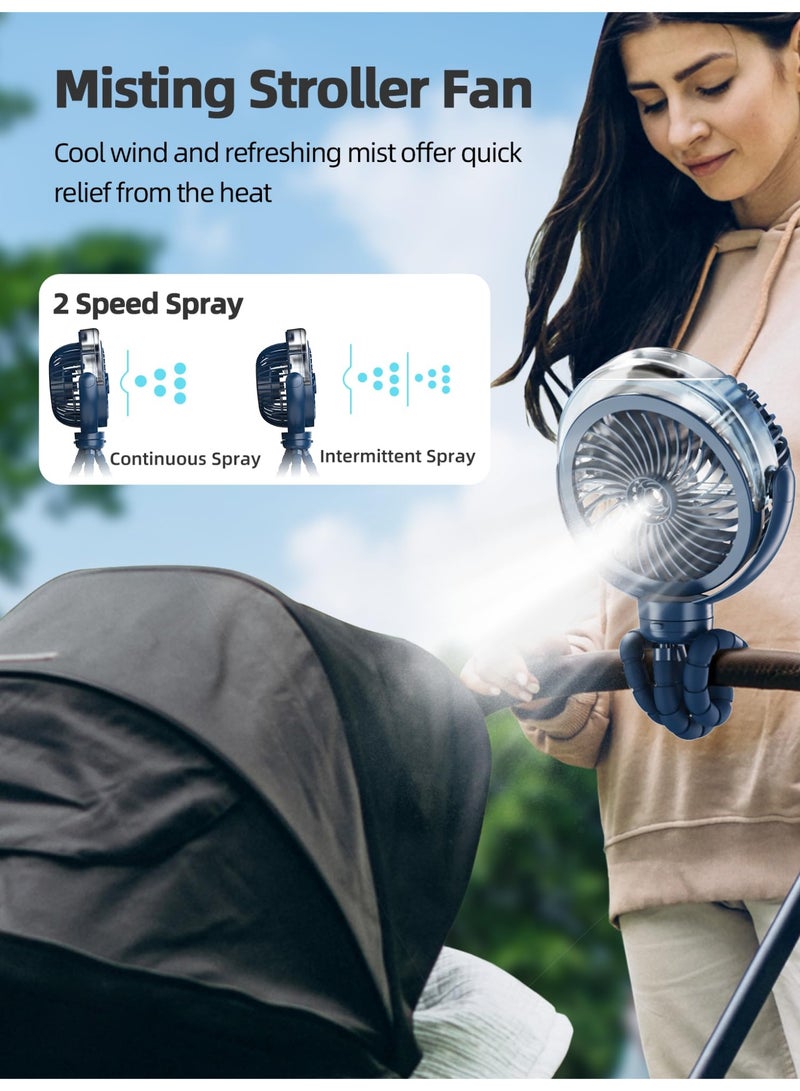 Dark Horse Atomizing Baby Stroller Fan, 6000mAh Battery-Powered Portable Fan, With Light And 360° Rotation, Personal Fan With Flexible Tripod, Suitable For Babies, Offices, Travel, Treadmills, Outdoors - Image 2