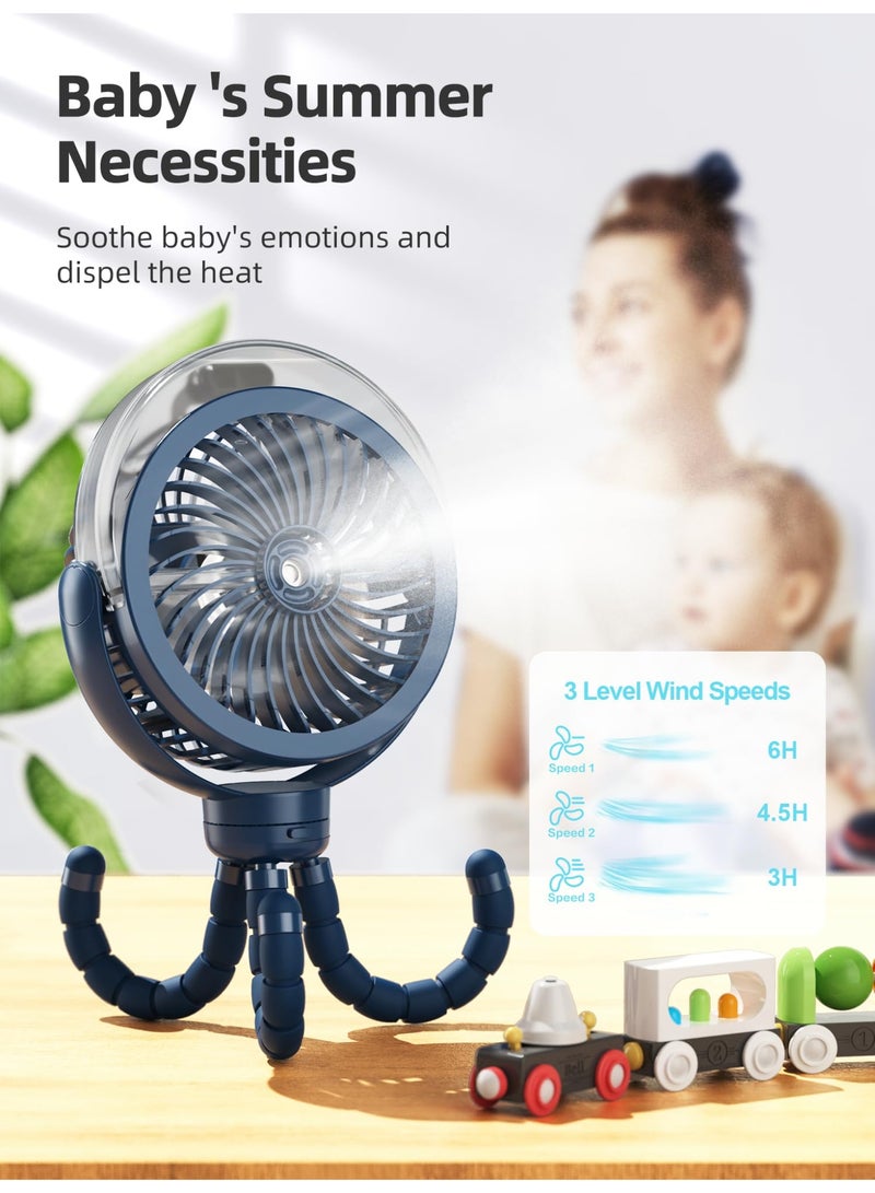 Dark Horse Atomizing Baby Stroller Fan, 6000mAh Battery-Powered Portable Fan, With Light And 360° Rotation, Personal Fan With Flexible Tripod, Suitable For Babies, Offices, Travel, Treadmills, Outdoors - Image 5