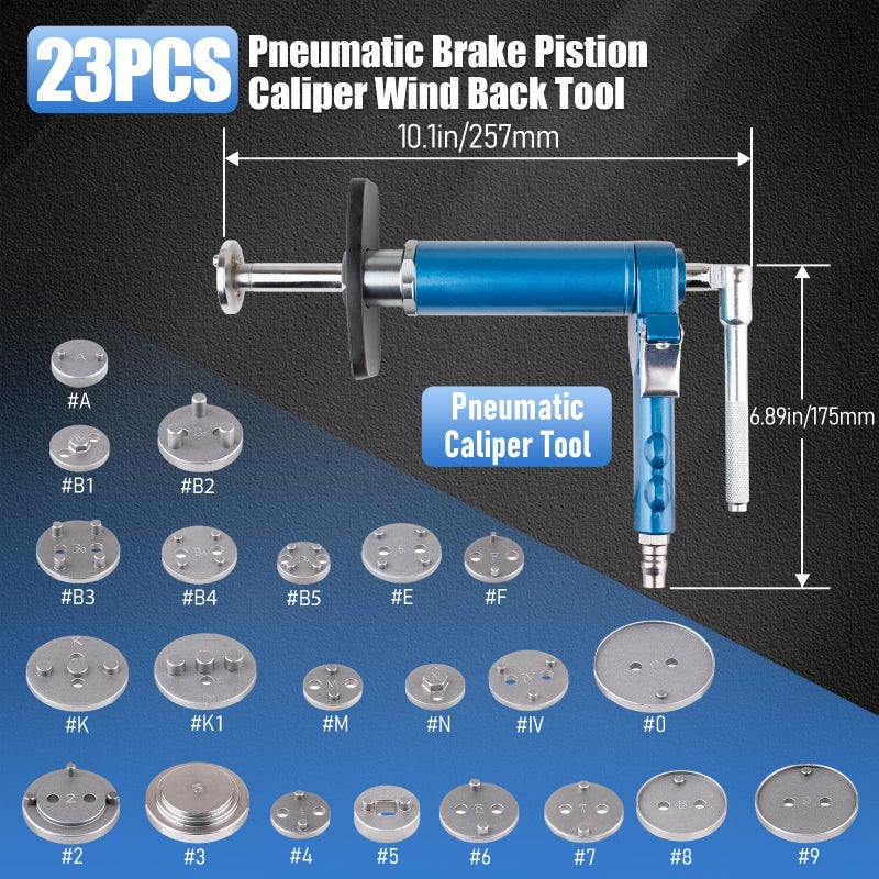 Rpeconu 23PCS Pneumatic Brake Caliper Compression Tool Kit, Air Operated Brake Piston Wind Back Tool Set with Adapters for Brake Pad Replacement, Suitable for Automotive Maintenance and Repair - Image 3