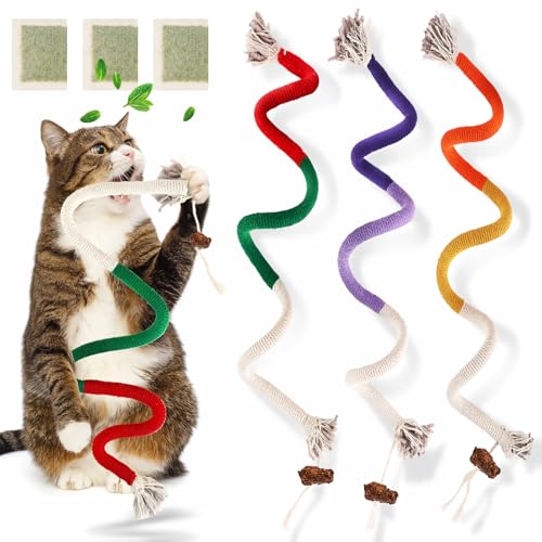 TEAWOO Cat Toys Chew Ropes 3Pcs with Natural Catnip Safe Teeth Cleaning Toy for Indoor Kittens Interactive Cat Kitty Toys for All Breeds 2756 Inches 3 Bags of Catnip Included - Image 1